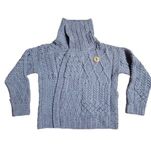 Aran Woollen Mills Merino Wool Patchwork Cable Knit Wrap Sweater M/L Ireland